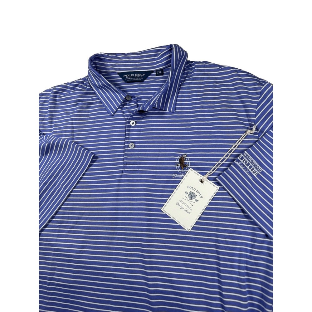 NWT Polo Golf Ralph Lauren Mens XXL Blue Striped Vintage Lisle Pima Cotton Shirt